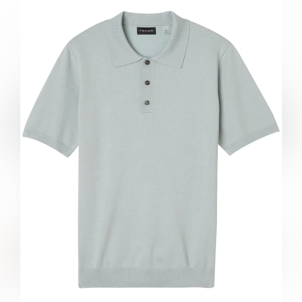 NWT Tahari Men’s Short Sleeve Button-Through Sweater Polo Sage Mint, size L
